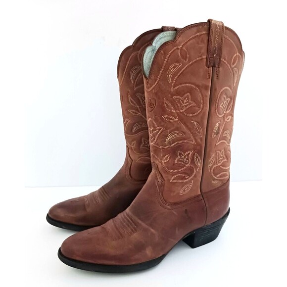 Ariat Shoes - Ariat Heritage Brown Leather Western Cowgirl Boot Embroidered Shaft Sz 6C